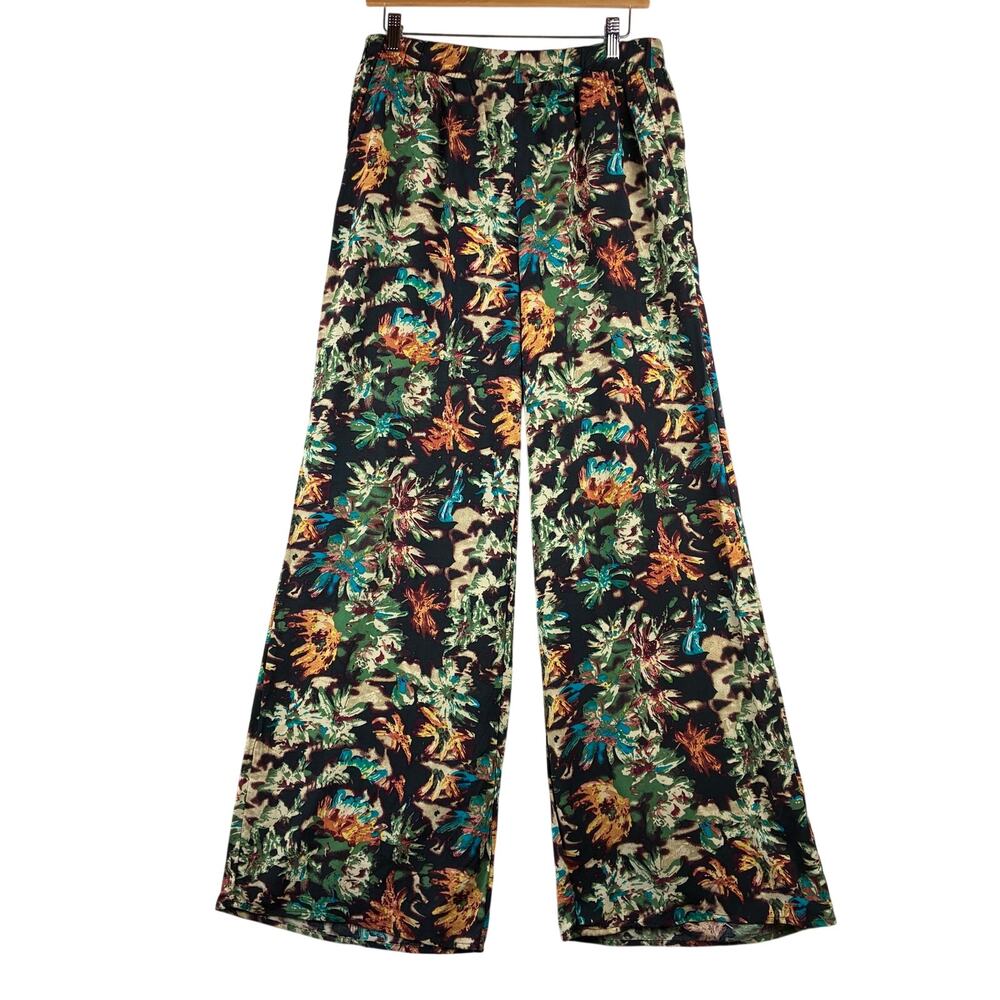 One5One Wide Leg Pull On Pants Womens Medium Floral Rayon Beach Boho Vacation